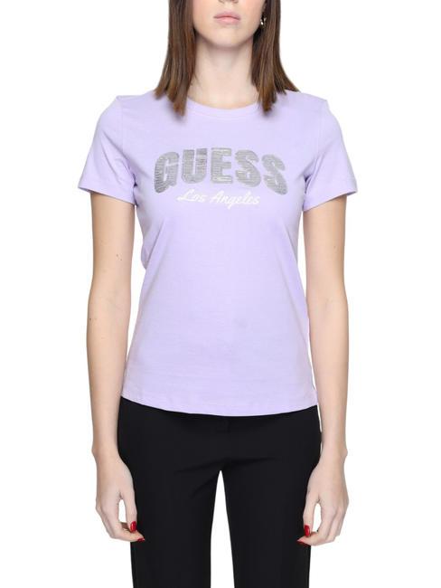 GUESS SEQUINS T-shirt in cotone new light lilac - T-shirt e Top Donna