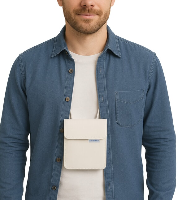 GLOBAL TRAVEL Bustina portadocumenti antifurto da collo, protezione RFID BEIGE - Accessori Viaggio