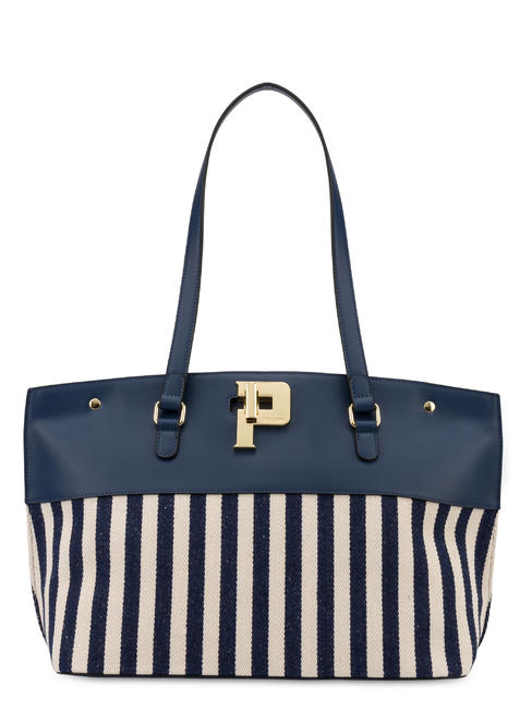 POLLINI CAPITOL PEAK Shopping bag in canvas blu - Borse Donna