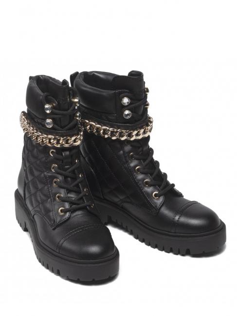 GUESS odysse stivaletto 3,7cm Quilted combat boots with chain NERO - Scarpe Donna