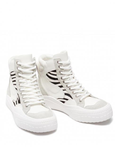 TWINSET Sneaker alta in pelle con inserti zebrati  bianco/furry zebra - Scarpe Donna
