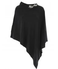 TWINSET Poncho in maglia con ricamo castoni su scollo   - Sciarpe