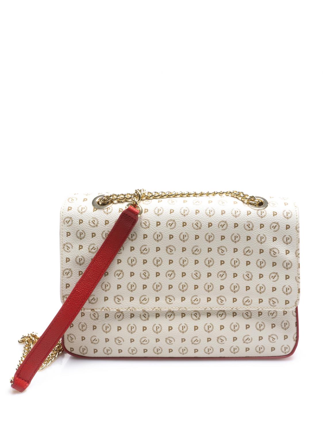 Borsa donna a tracolla con pattina Pollini heritage nero-avorio