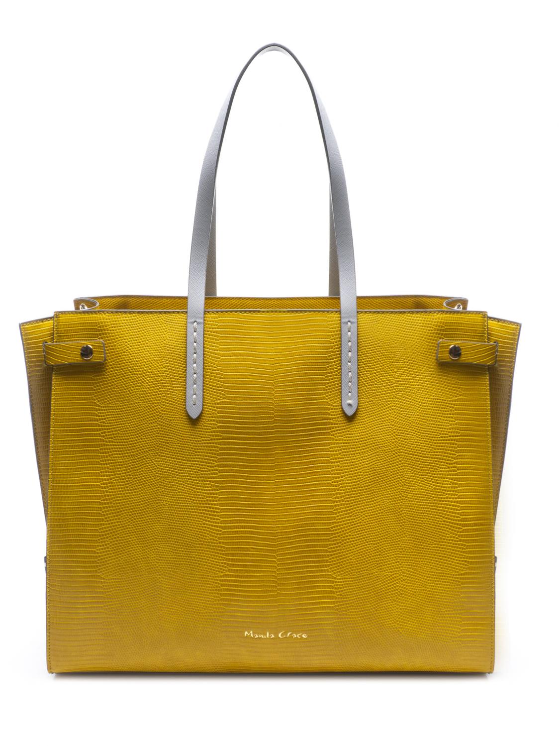 Manila Grace Felice L Borsa A Mano Grande Stampa Lucertolina Giallo