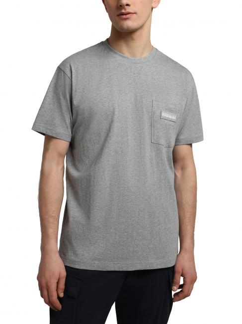 NAPAPIJRI S-MORGEX T-shirt girocollo in cotone con micro logo medium grey melange - T-shirt Uomo