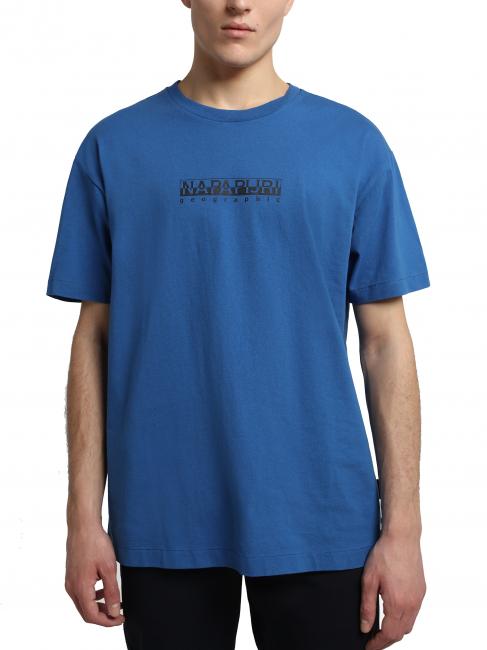 NAPAPIJRI S-BOX SS T-shirt in cotone box logo skydiver blue - T-shirt Uomo