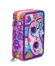 SJGANG ANIMALI FANTASY SJ GIRL Astuccio 3 zip, completo di pennarelli e kit scuola CANDY FUXIA - Astucci e Accessori - 1