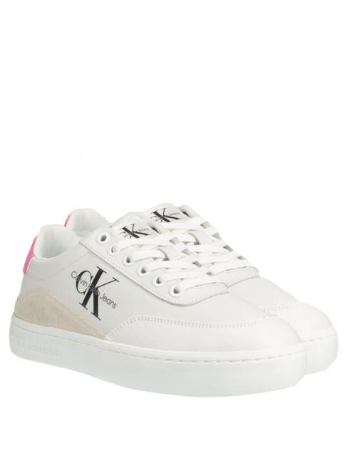 CALVIN KLEIN Classic cupsole  Sneaker in pelle white/neon pink - Scarpe Donna