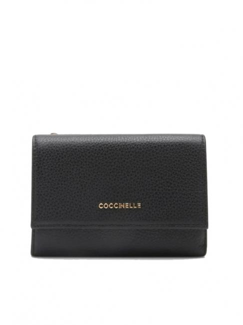 COCCINELLE METALLIC SOFT Portafoglio bifold pelle martellata Nero - Portafogli Donna