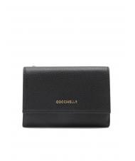 COCCINELLE METALLIC SOFT Portafoglio bifold pelle martellata Nero - Portafogli Donna - 1
