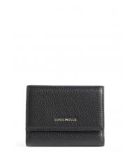 COCCINELLE METALLIC SOFT Small wallet in textured leather Nero - Portafogli Donna - 1