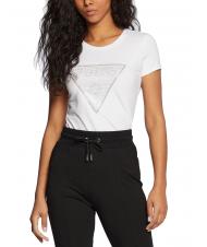 GUESS TRIANGLE CRYSTAL LOGO T-shirt in cotone con strass purwhite - T-shirt e Top Donna - 1