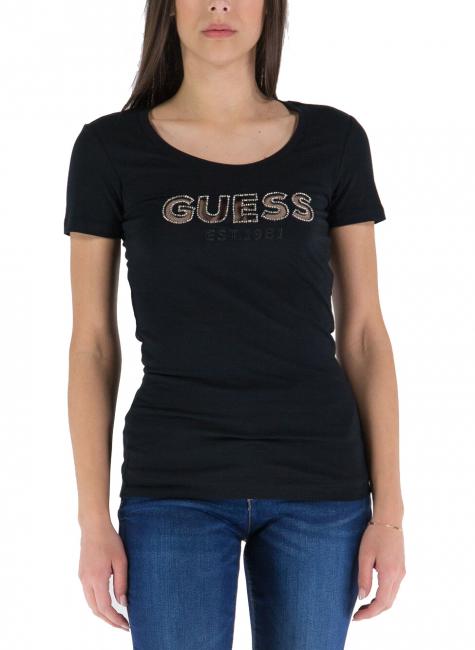 GUESS MESH LOGO  T-shirt con trasparenze jetbla - T-shirt e Top Donna