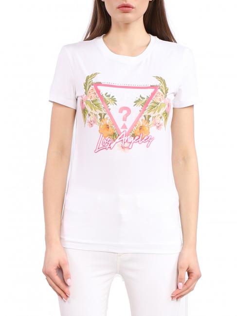 GUESS TRIANGLE FLOWERS T-shirt a maniche corte purwhite - T-shirt e Top Donna
