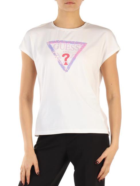 GUESS 3D FLOWERS TRIANGLE T-shirt con applicazione purwhite - T-shirt e Top Donna