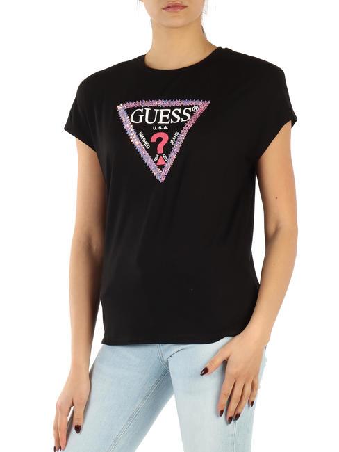 GUESS 3D FLOWERS TRIANGLE T-shirt con applicazione jetbla - T-shirt e Top Donna
