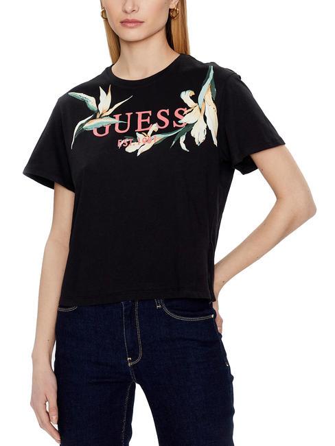 GUESS LOGO FLOWERS T-shirt in cotone jetbla - T-shirt e Top Donna