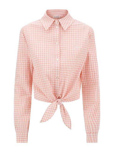 GUESS FADWA Camicia manica lunga con fiocco light pink vichy - Camicie Donna