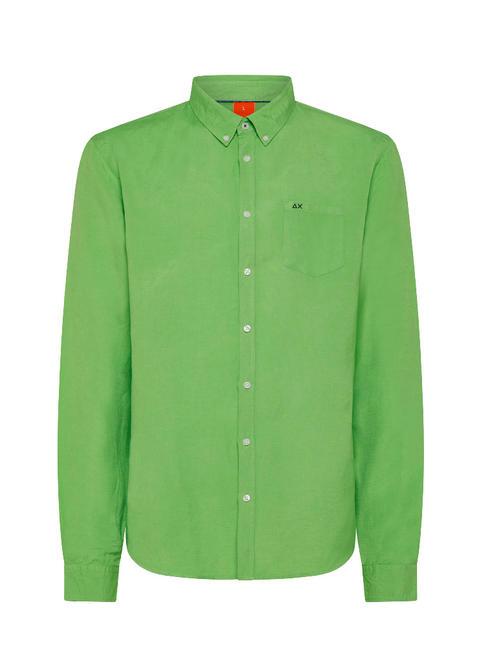 SUN68 BEACH Camicia manica lunga misto lino verde fluo - Camicie Uomo