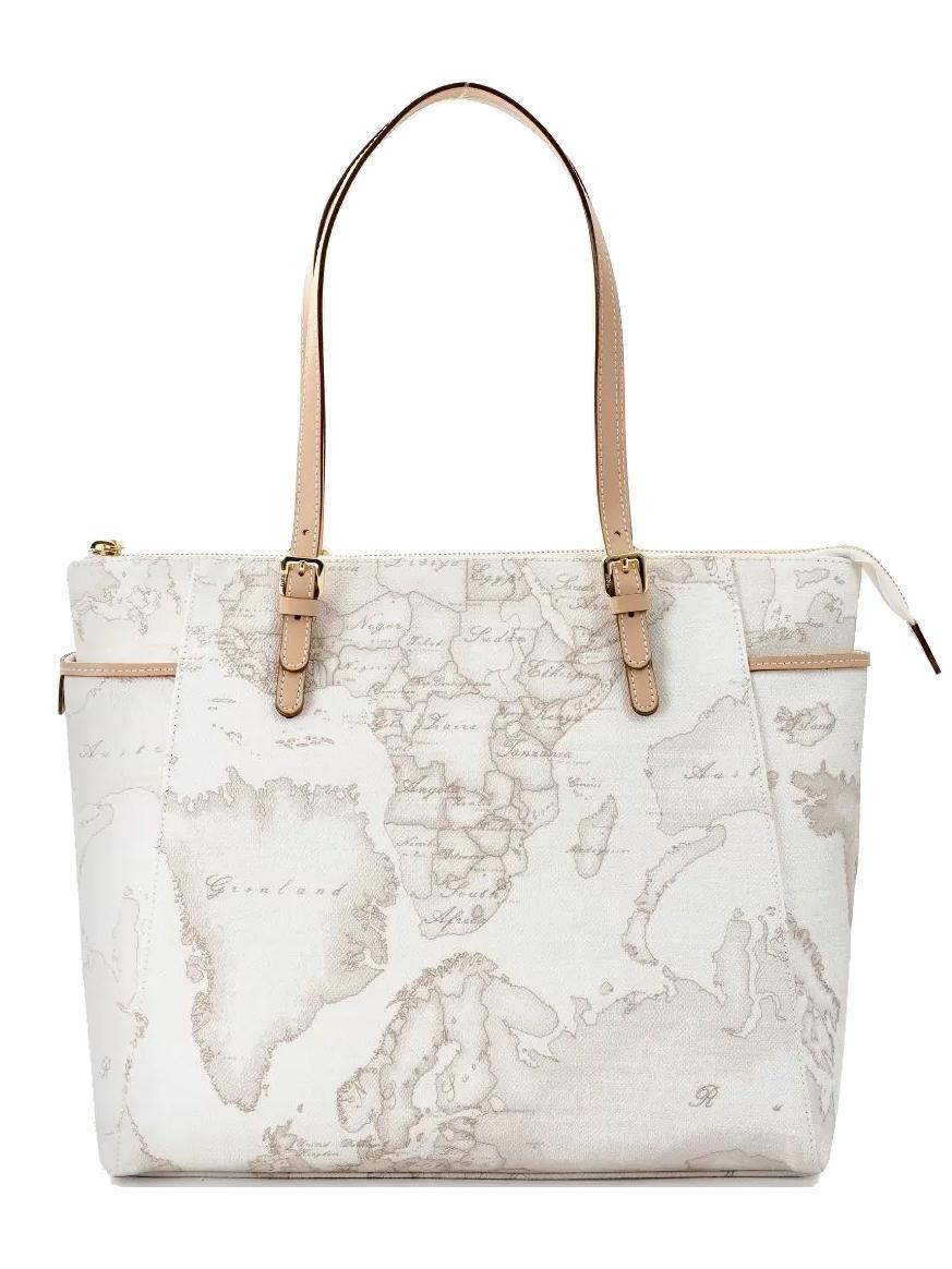 Borsa Shopping Grande Alviero Martini Prima Classe, Tessuto Saffiano Con Stampa Geo Classica, 38x26x14 Cm, Marrone