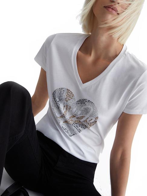 LIUJO DIAMOND eco-friendly T-shirt con brillantini bco liujo heart - T-shirt e Top Donna