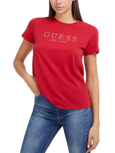 GUESS 1981 T-shirt logo con strass chili red - T-shirt e Top Donna