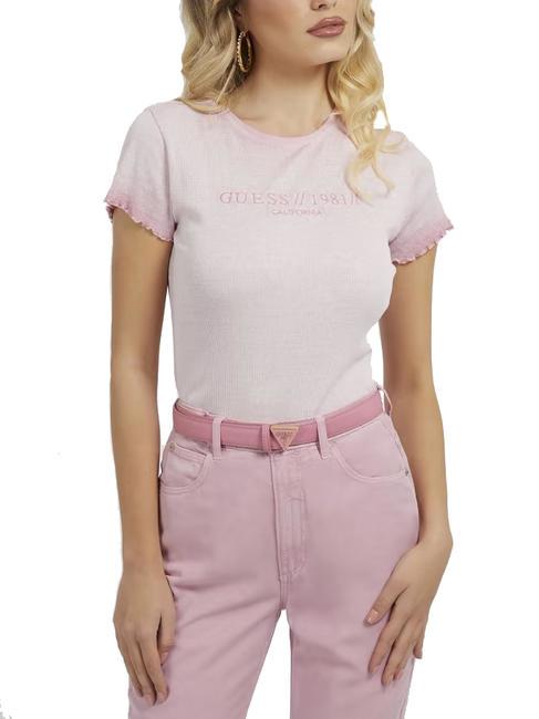 GUESS EDURNE T-shirt a costine in cotone cold vintage blush - T-shirt e Top Donna