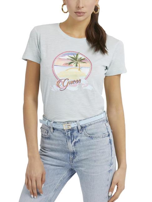 GUESS PALM T-shirt stampa palma in cotone acid mint paste - T-shirt e Top Donna