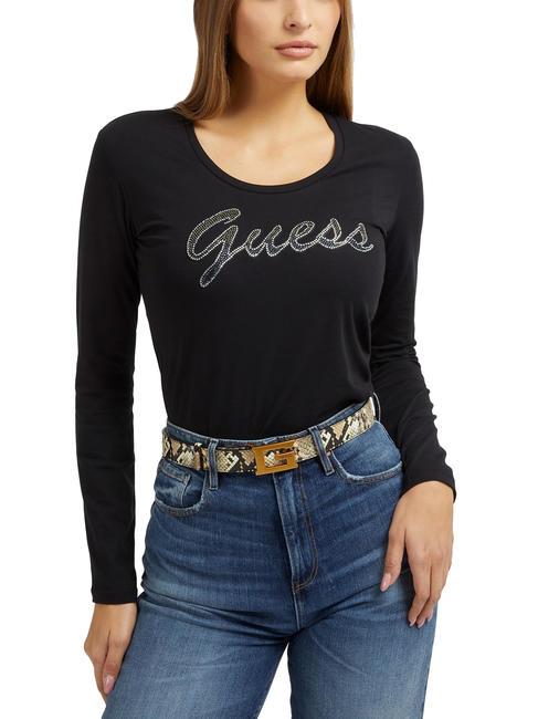 GUESS ADRIANA T-shirt in cotone con strass jetbla - T-shirt e Top Donna