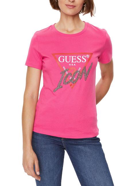 GUESS ICON T-shirt logo perline pink punch - T-shirt e Top Donna