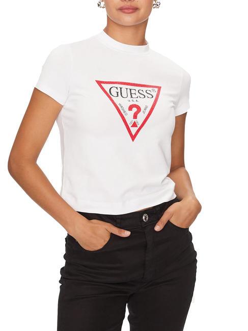 GUESS TRIANGLE STRASS T-shirt stretch logo con strass purwhite - T-shirt e Top Donna