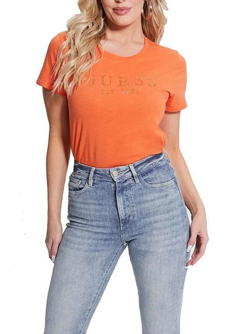 GUESS 1981 T-shirt logo con strass orange slushie - T-shirt e Top Donna
