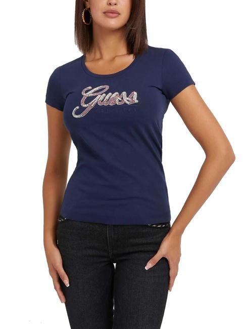 GUESS SCRIPT T-shirt logo con strass blackened blue - T-shirt e Top Donna