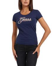 GUESS SCRIPT T-shirt logo con strass blackened blue - T-shirt e Top Donna - 1
