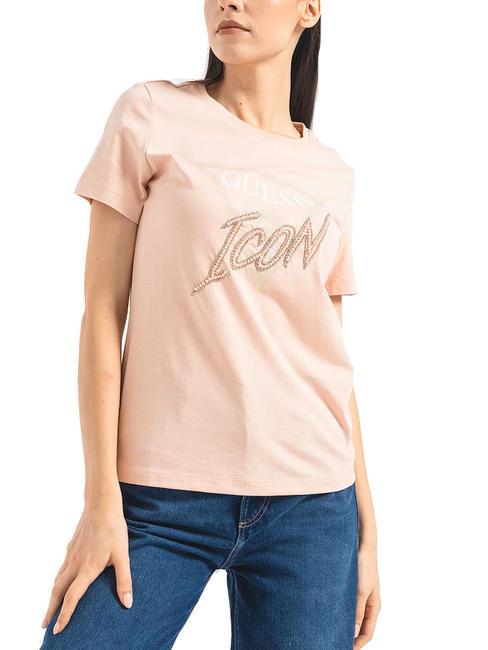 GUESS ICON T-shirt girocollo con paillettes dolly pink - T-shirt e Top Donna