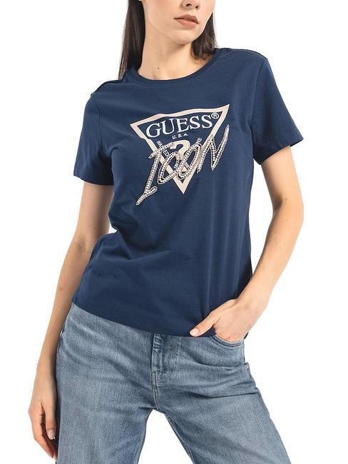 GUESS ICON T-shirt girocollo con paillettes blackened blue - T-shirt e Top Donna