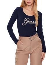 GUESS SCRIPT T-shirt con logo strass blackened blue - T-shirt e Top Donna - 1