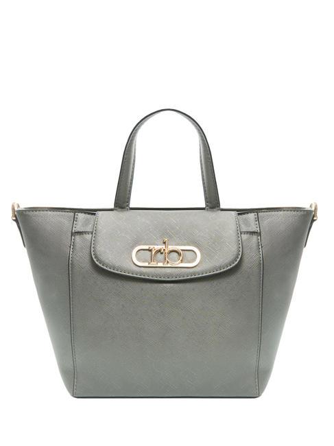 ROCCOBAROCCO LUCE Tote bag con tracolla e logo in metallo grigio metallizzato - Borse Donna