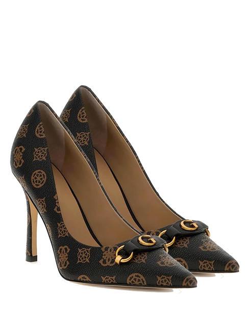 GUESS SCALEE Décolleté peony logo all over brown ocra - Scarpe Donna