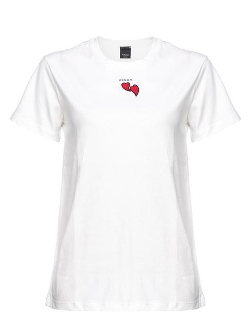 PINKO TRAPANI T-shirt in jersey con cuori perline bianco seta - T-shirt e Top Donna