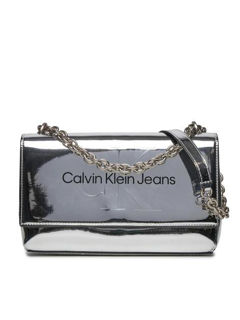 CALVIN KLEIN SCULPTED EW MIRROR Borsa con flap e tracolla catena silver - Borse Donna