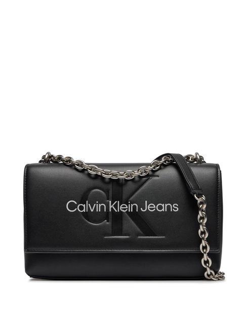 CALVIN KLEIN SCULPTED EW MONO Borsa con flap e tracolla catena black/metallic logo - Borse Donna