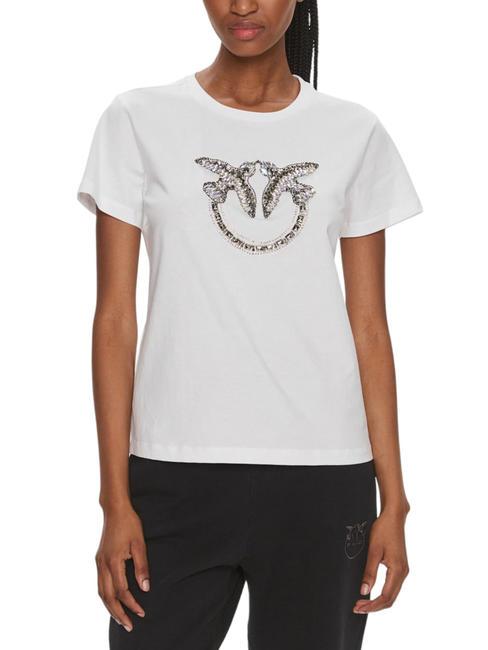PINKO QUENTIN T-shirt con applicazione gioiello bianco nembo - T-shirt e Top Donna