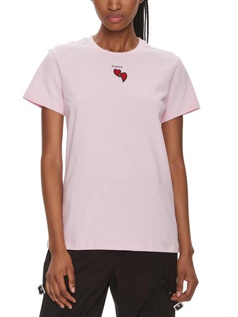 PINKO TRAPANI T-shirt in jersey con cuori perline rosa dolce lilla - T-shirt e Top Donna