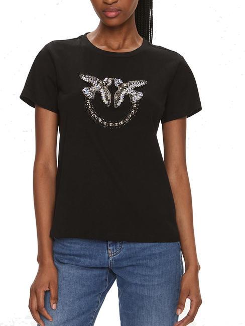 PINKO QUENTIN T-shirt con applicazione gioiello nero limousine - T-shirt e Top Donna