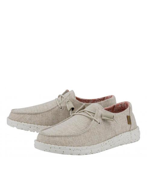 HEY DUDE WENDY CHAMBRAY Scarpa mocassino easy-on in canvas white nut - Scarpe Donna
