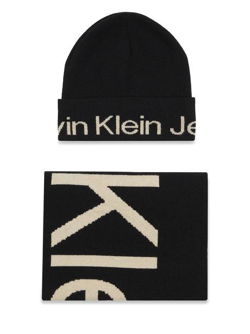 CALVIN KLEIN CK JEANS GIFTBOX MONO Cappello e sciarpa in cotone black - Sciarpe