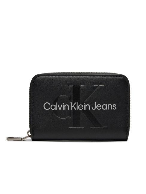 CALVIN KLEIN CK JEANS SCULPTED Portafoglio zip around medio black/metallic logo - Portafogli Donna