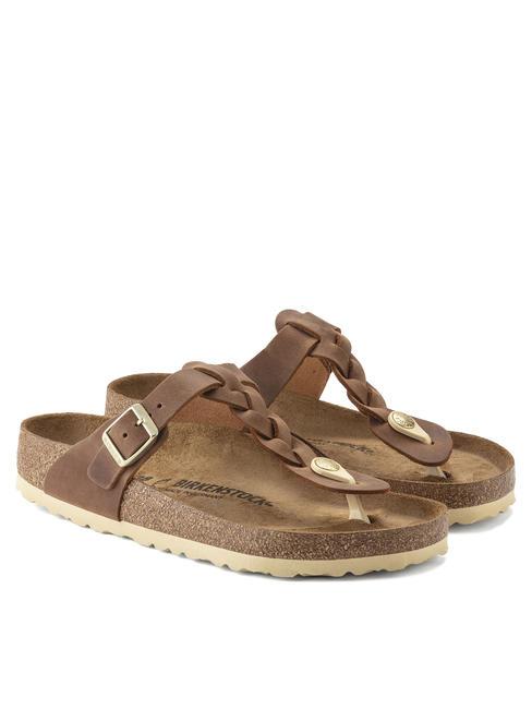 BIRKENSTOCK GIZEH Ciabatta infradito in pelle cognac - Scarpe Unisex