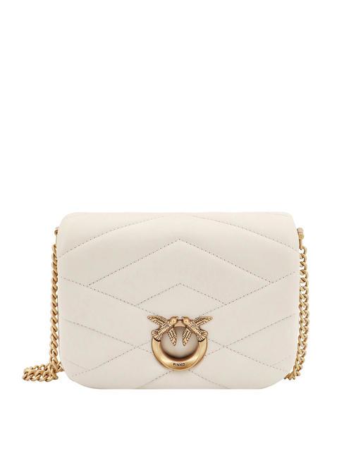 PINKO LOVE CLICK PUFF Borsa mini in pelle trapuntata bianco seta-antique gold - Borse Donna